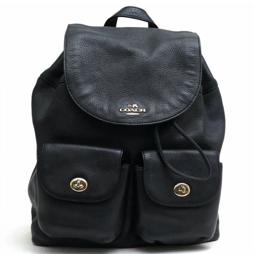 Coach Billie Backpack, Black Leather Turn-lock Rucksack